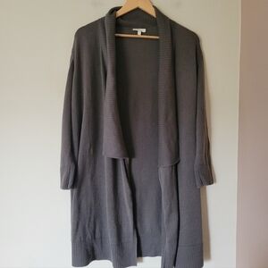 Eileen Fisher Women's Open Front Peruvian Cotton Knit Long Cardigan Grey XL